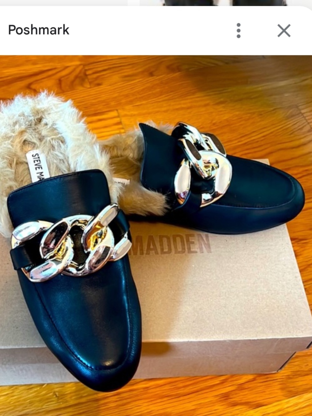 Steve Madden Black Faux Fur Chain Leather Mule 8